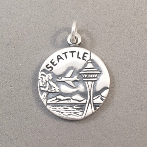 SEATTLE "City of Good Will" .925 Sterling Silver Charm Pendant Mount Rainier Washington Space Needle Travel Souvenir Landmark New NW03