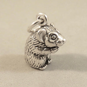 HAMSTER .925 Sterling Silver 3-D Charm Pendant Mouse Rat Gerbil Pocket Gopher Prairie Dog AZ03