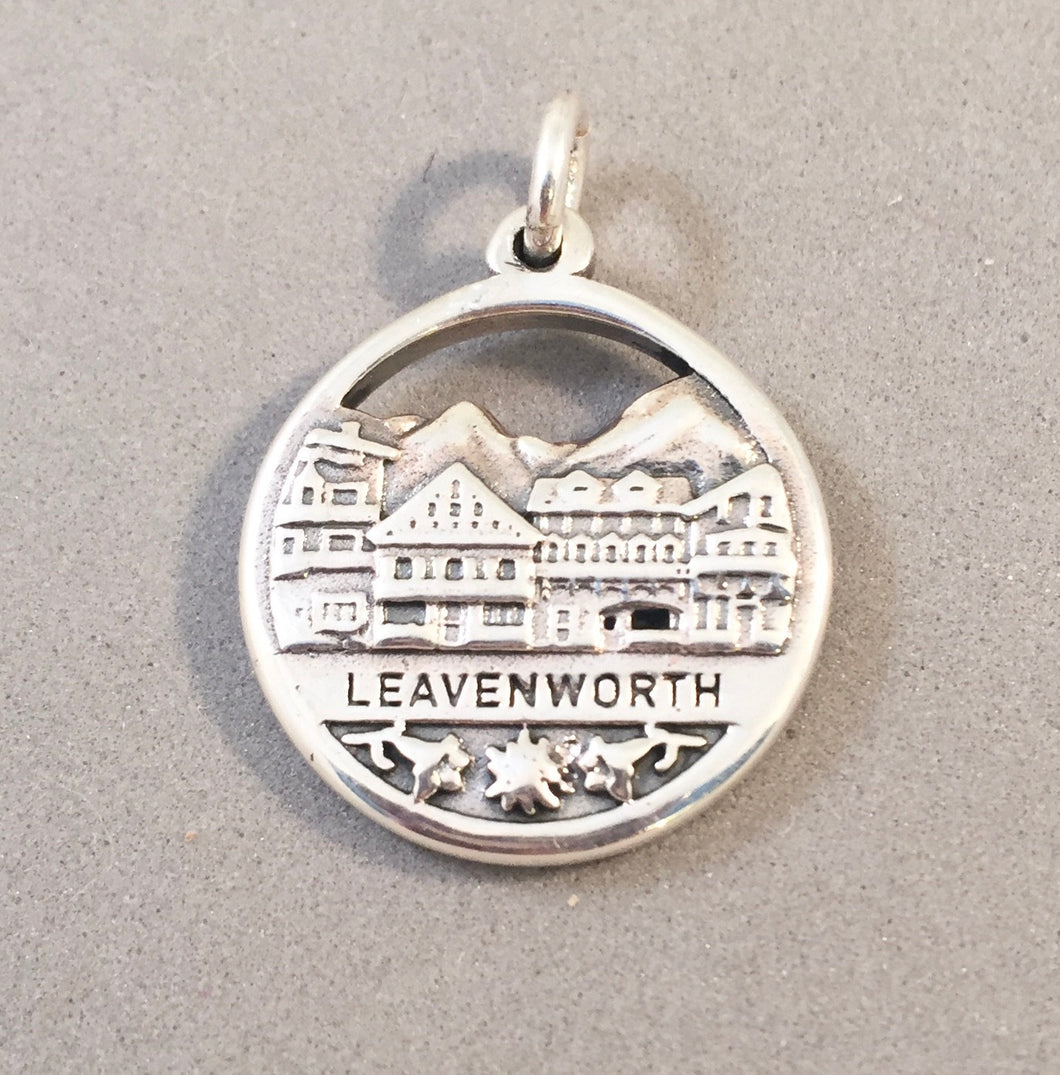 LEAVENWORTH .925 Sterling Silver Charm Pendant Washington Travel Souvenir nw18