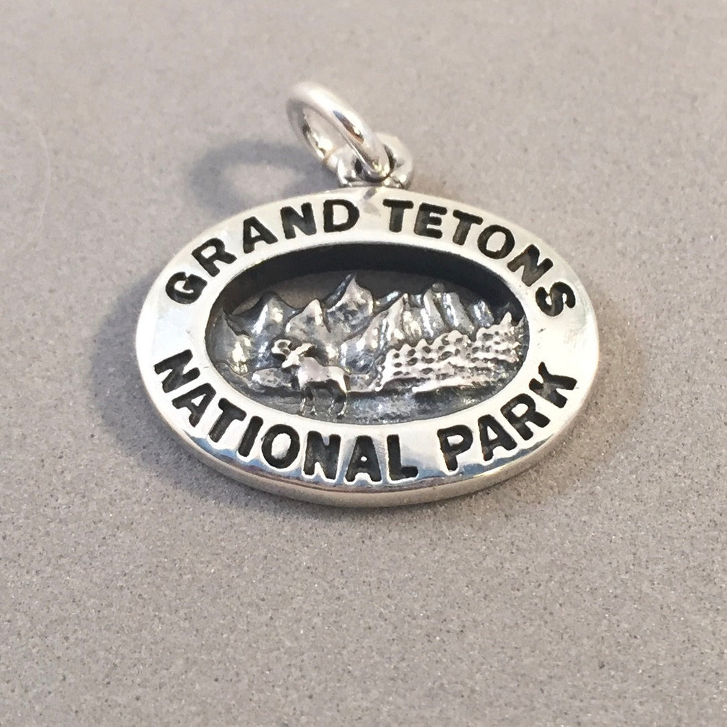 GRAND TETONS National Park .925 Sterling Silver Charm Pendant Wyoming Moose Souvenir np76