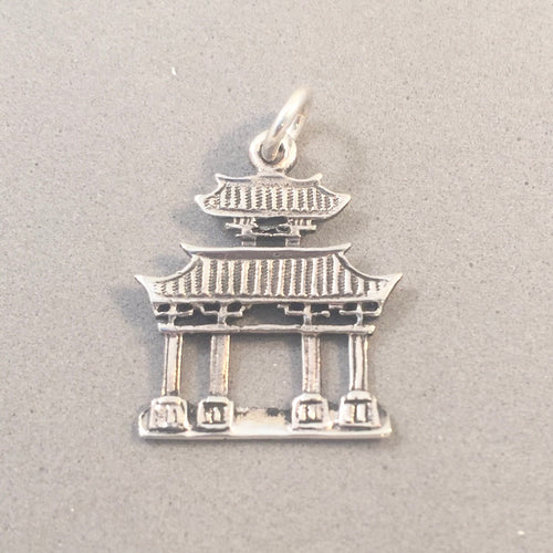 TEMPLE GATE .925 Sterling Silver Charm Pendant Chinese Kyoto Japanese  ta20