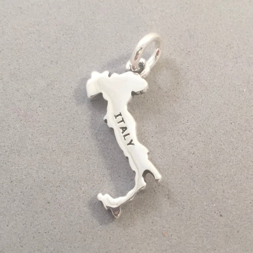 ITALY MAP .925 Sterling Silver Charm Pendant Europe Rome Venice Florence Sicily Pisa Naples Country Souvenir ct18-it