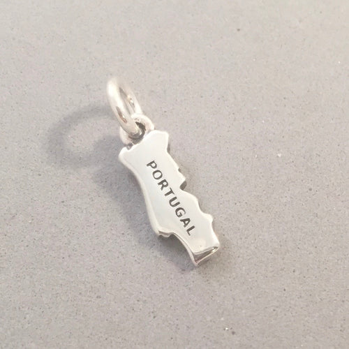 PORTUGAL MAP Small .925 Sterling Silver Charm Pendant Europe Lisbon Country Souvenir ct18-pg