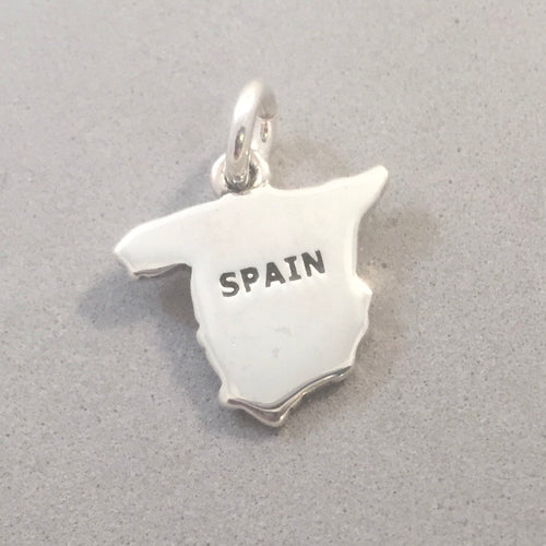 SPAIN MAP .925 Sterling Silver Charm Pendant Europe Barcelona Madrid Granada Seville Country Souvenir ct18-sp