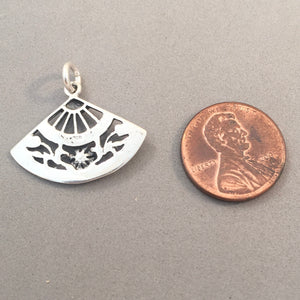 FAN .925 Sterling Silver 3-D Charm Pendant Abanico Andalusia Spain Spanish Flamenco Dancer Geisha du14