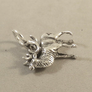 ELK .925 Sterling Silver 3-D Charm Pendant National Park Forest Hunt Antlers Figural an07