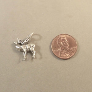 ELK .925 Sterling Silver 3-D Charm Pendant National Park Forest Hunt Antlers Figural an07