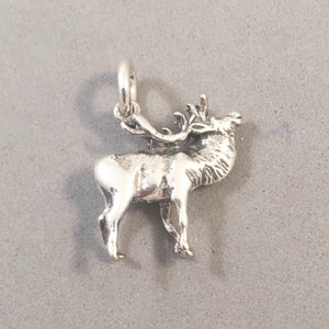 ELK .925 Sterling Silver 3-D Charm Pendant National Park Forest Hunt Antlers Figural an07