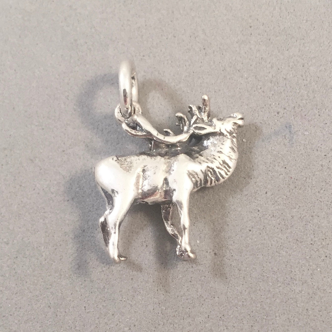 ELK .925 Sterling Silver 3-D Charm Pendant National Park Forest Hunt Antlers Figural an07