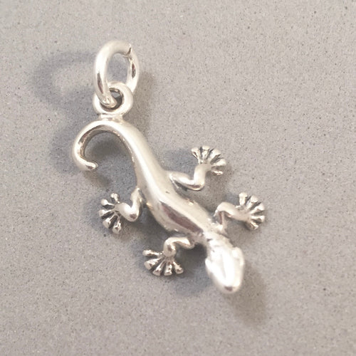 GECKO .925 Sterling Silver 3-D Charm Pendant Lizard Reptile Salamander Mexico an75