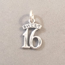 Load image into Gallery viewer, SWEET 16 Small .925 Sterling Silver Charm Pendant Birthday Sixteen Celebrate Sayings HL05