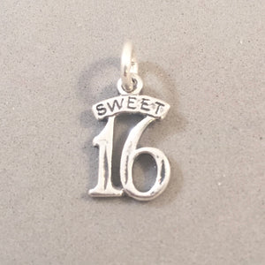 SWEET 16 Small .925 Sterling Silver Charm Pendant Birthday Sixteen Celebrate Sayings HL05