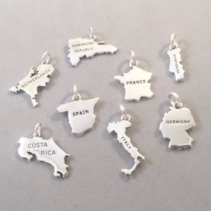 INDONESIA MAP .925 Sterling Silver Charm Pendant Country Bali Jakarta Raja Surabaya Denpasar Souvenir ct18-ID