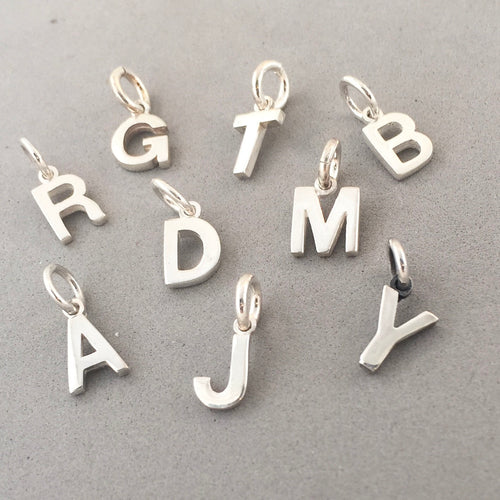 ALPHABET SMALL .925 Sterling Silver Charm Pendant Letter Initial High Polished Tiny Little LT-S