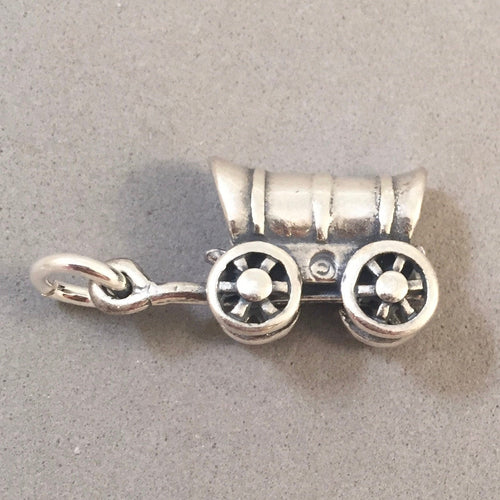 COVERED WAGON .925 Sterling Silver 3-D Charm Pendant Pioneer Trail Old West Chuck TW06