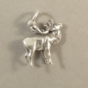 ELK .925 Sterling Silver 3-D Charm Pendant National Park Forest Hunt Antlers Figural an07