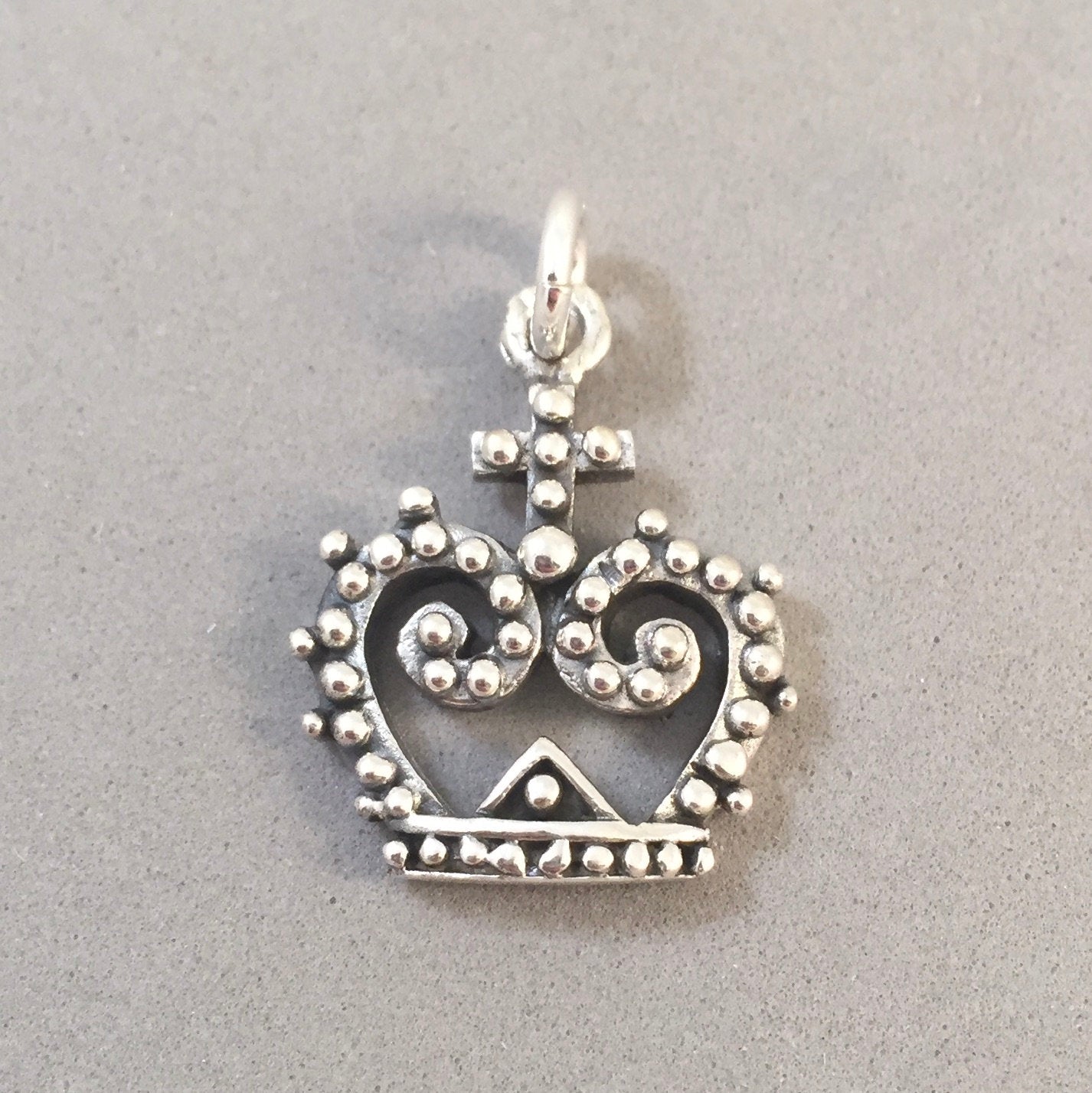 Sale! CROWN with CROSS .925 Serling Silver 3-D Charm Pendant Queen