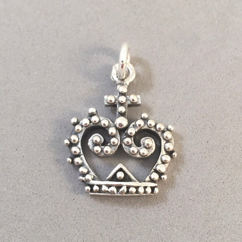 Sale! CROWN with CROSS .925 Serling Silver 3-D Charm Pendant Queen King Princess Royalty DU146