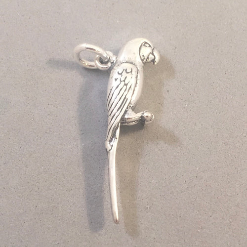 MACAW .925 Sterling Silver 3-D Charm Pendant Wild Bird Tropical Rainforest Exotic Parrot bi31