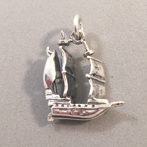 PIRATE SHIP .925 Sterling Silver 3-D Charm Pendant Double Masted Sailboat Boat Ocean nt47