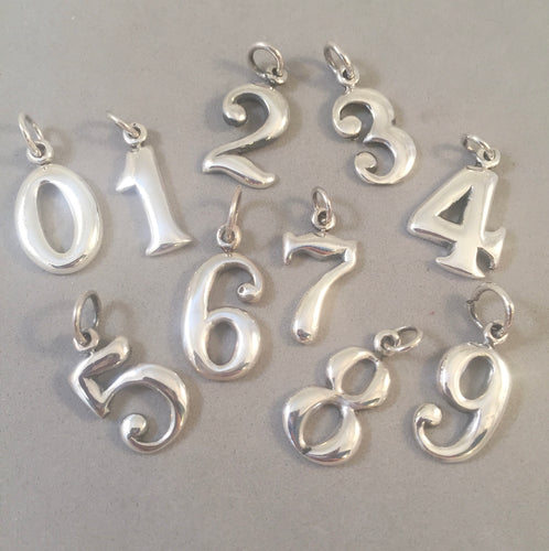 NUMBER .925 Sterling Silver Charm Pendant Birthday Lucky Digit 1 2 3 4 5 6 7 8 9 Zero nb