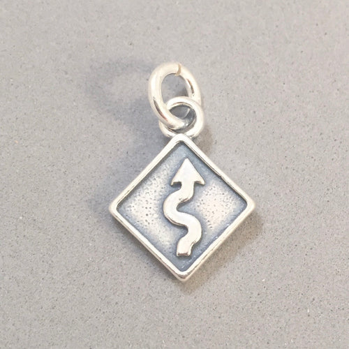 CURVES AHEAD SIGN .925 Sterling Silver 3-D Charm Pendant Street road Directional vh22