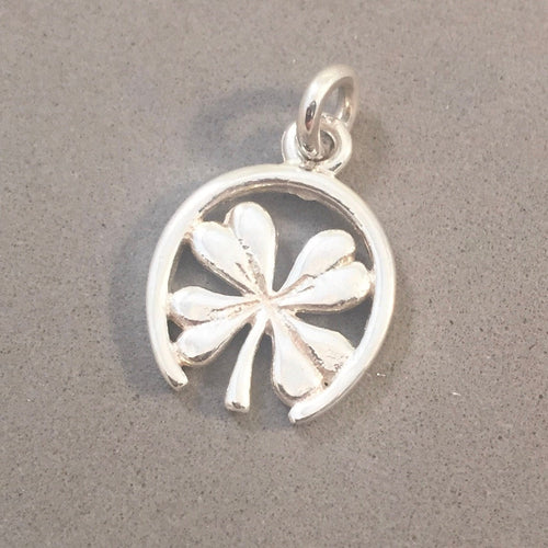 Sale! Four Leaf CLOVER in HORSESHOE .925 Sterling Silver Charm Pendant Shamrock Luck Symbol Sign SL38K