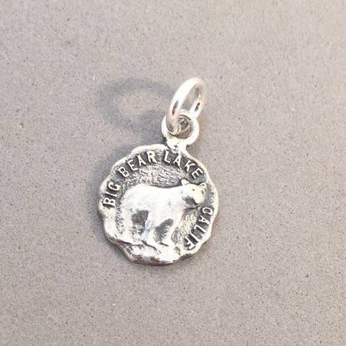 BIG BEAR LAKE .925 Sterling Silver Charm Small Pendant California Ski Souvenir tw16