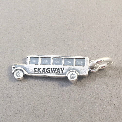 SKAGWAY .925 Sterling Silver Charm Pendant Tour Bus Street Car Alaska Cruise Travel Souvenir TH17