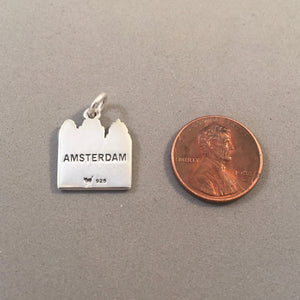 AMSTERDAM .925 Sterling Silver Charm Pendant Canal Houses Holland Netherlands Souvenir td01