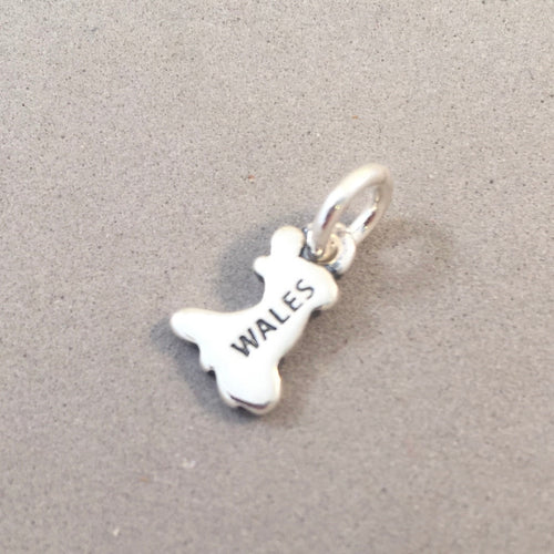 WALES MAP .925 Sterling Silver Charm Pendant Cardiff Newport UK Country Souvenir ct18-wa