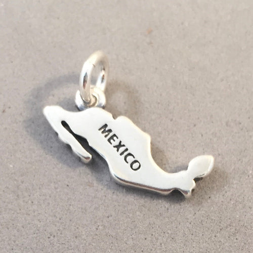 MEXICO MAP .925 Sterling Silver Charm Pendant City Acapulco Cancun Puerto Vallarta Souvenir ct18-mx