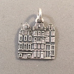 AMSTERDAM .925 Sterling Silver Charm Pendant Canal Houses Holland Netherlands Souvenir td01