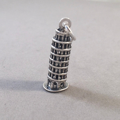 LEANING TOWER of PISA 3-D .925 Sterling Silver Charm Pendant Italy Europe Tourist Travel Souvenir ti08