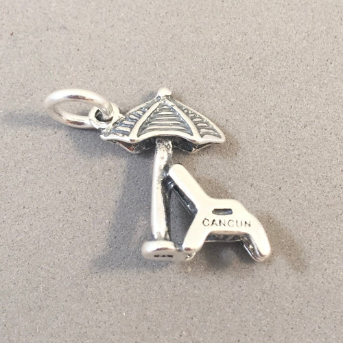 CANCUN Beach Chair .925 Sterling Silver Charm Pendant Mexico Caribbean Island Souvenir tm22
