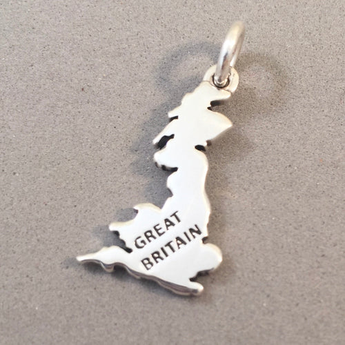 GREAT BRITAIN MAP .925 Sterling Silver Charm Pendant England Scotland Wales London Souvenir ct18-gb