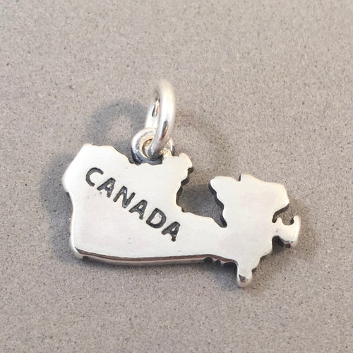 CANADA MAP .925 Sterling Silver Charm Pendant Vancouver Toronto Montreal Ottawa Quebec Souvenir ct18-ca