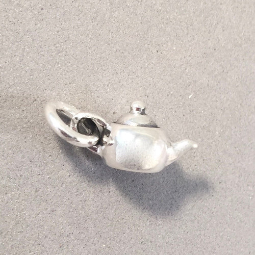 TEAPOT .925 Sterling Silver Small 3-D Charm Pendant Drink Tea Party High Tea Pot Kettle kt59