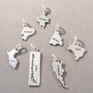 PERU MAP .925 Sterling Silver Charm Pendant Lima Cuzco South America Country Souvenir ct18-pu