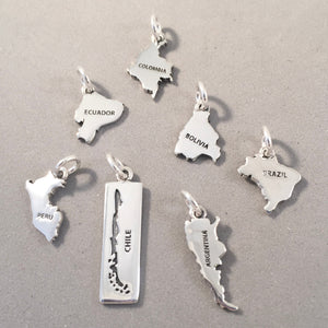 NEW ZEALAND MAP .925 Sterling Silver Charm Pendant Country Auckland Queenstown Christchurch Souvenir ct18-nz