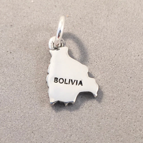 BOLIVIA MAP .925 Sterling Silver Charm Pendant La Paz Santa Cruz South America Country Souvenir ct18-bv