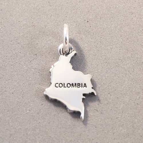 COLOMBIA MAP .925 Sterling Silver Charm Pendant Bogota Medellin South America Country Souvenir ct18-co