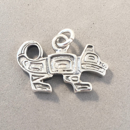 TOTEM WOLF .925 Sterling Silver Charm Pendant Northwest Native American Indian Pole Style AK WA NW30