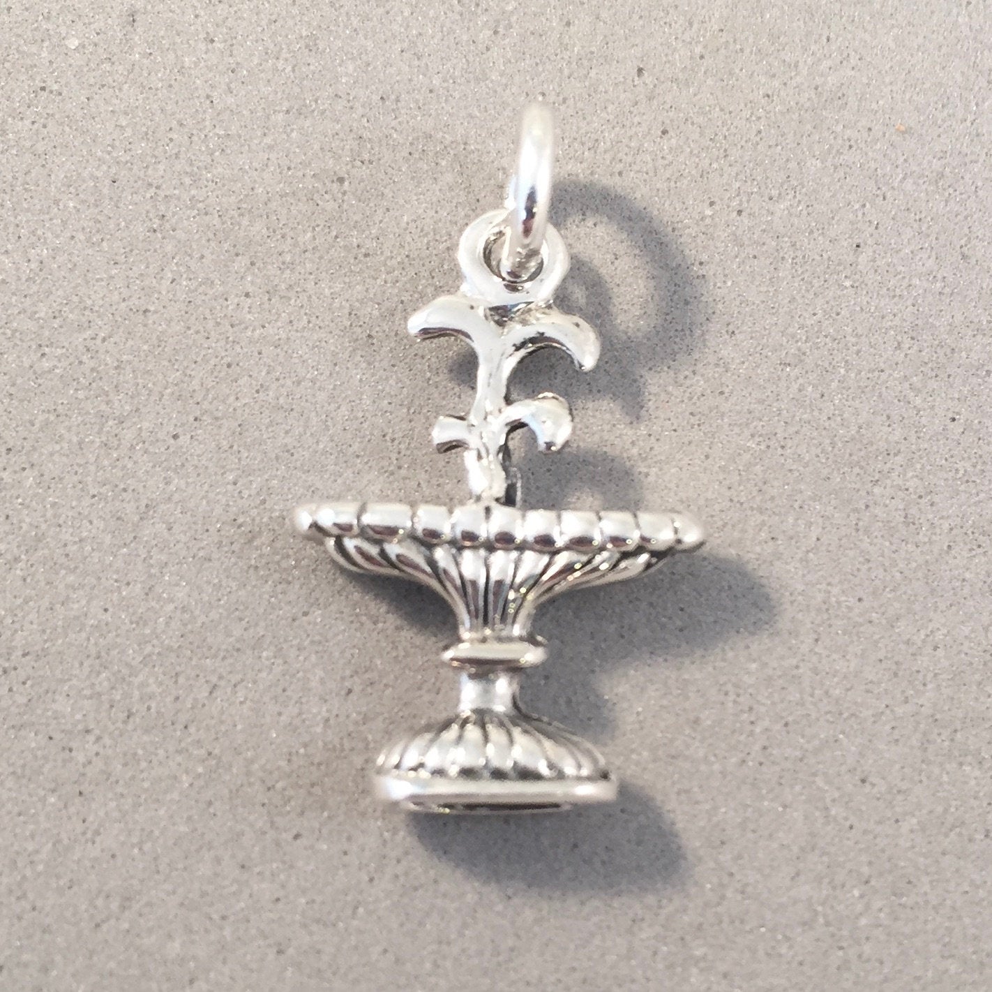 FOUNTAIN .925 Sterling Silver 3-D Charm Pendant Garden Water Patio