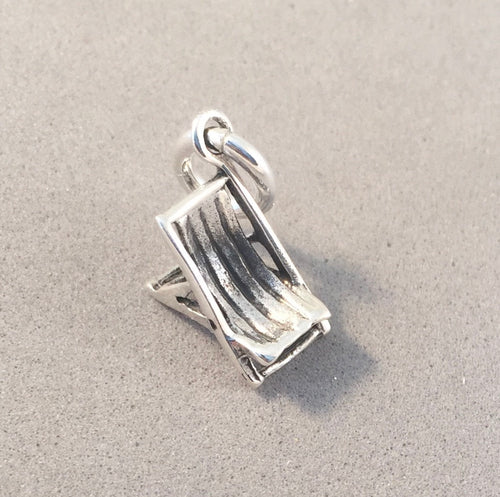 BEACH CHAIR Small .925 Sterling Silver 3-D Charm Pendant Lounge Vacation FL CA HI Deck Patio NT21