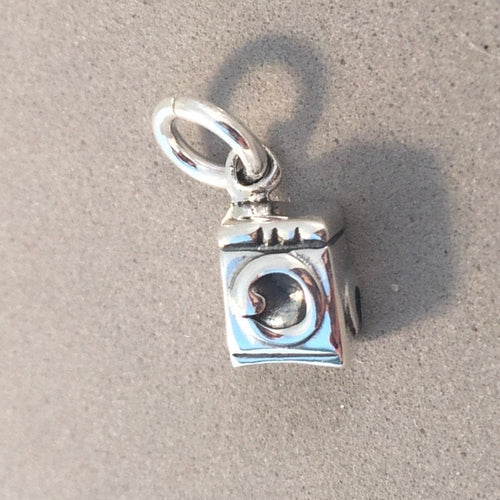 WASHING MACHINE Small .925 Sterling Silver 3-D Charm Pendant Laundry Washer Dryer Laundromat hm04