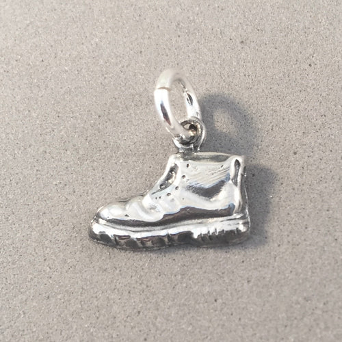 HIKING BOOT .925 Sterling Silver Charm Pendant Alpine Snow Work Shoe Ankle Boot High Top du11