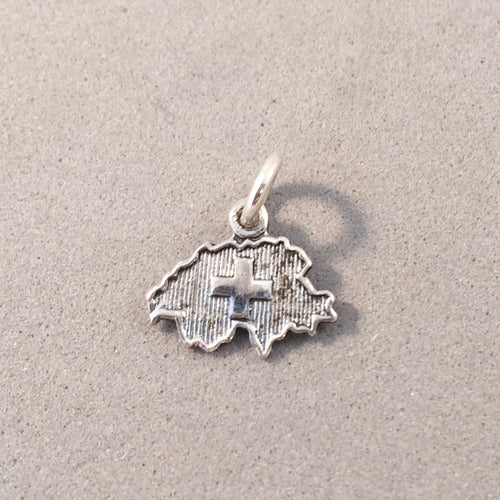 SWITZERLAND FLAG MAP Tiny .925 Sterling Silver Charm Pendant Outline Shape Europe Country Swiss Alps ts09