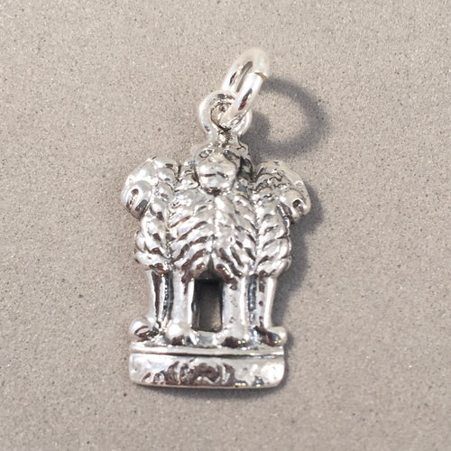 INDIA EMBLEM .925 Sterling Silver Charm Pendant Capital Lion of Ashoka Statue National Symbol TA31