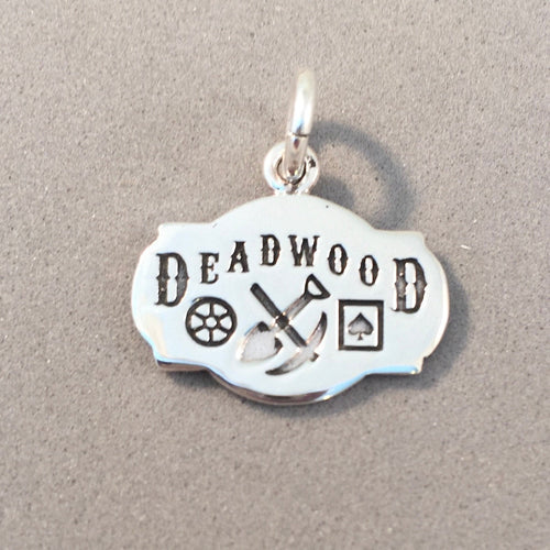 DEADWOOD .925 Sterling Silver Charm Pendant South Dakota Black Hills Town w39